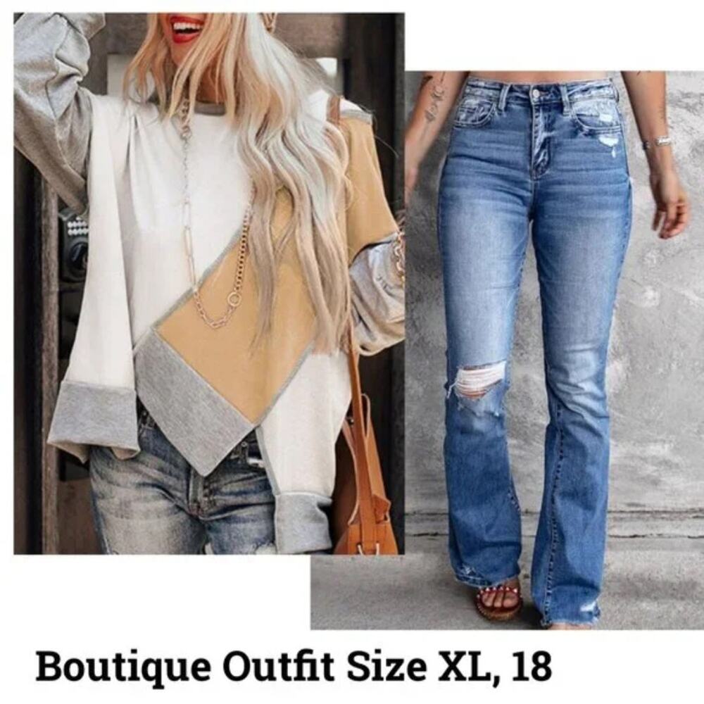 Women's Jeans (18) and Top (XL) Boutique Outfit - TWO PIECE SET NWOT